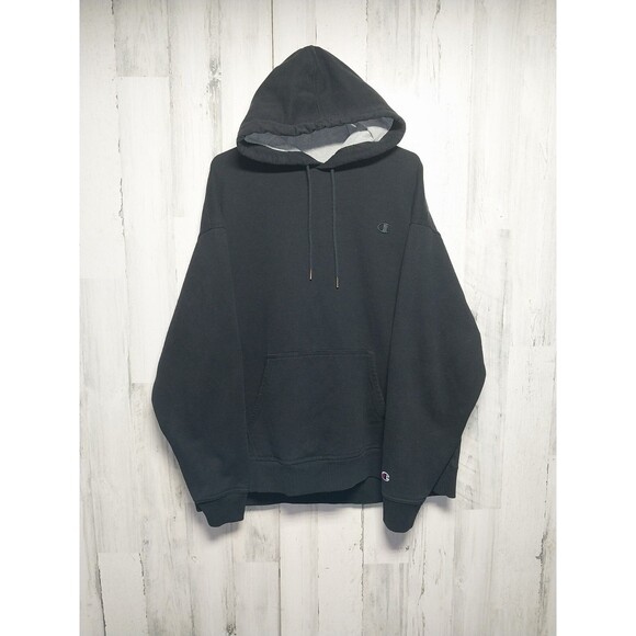 Champion Logo Pullover Hoodie Black Long Sleeve Sweatshirt Outdoors Men's Sz 2XL - Picture 1 of 8
